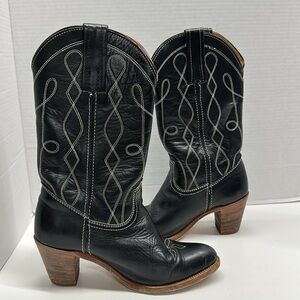 Frye Black Leather Western Embroidered Boots